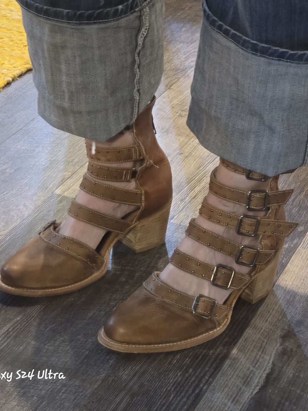 freebird Salty Brown Multi-Buckle Cutout Heeled Ankle Boots